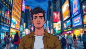 Chance Freeman confidently engages in an urban setting, surrounded by a vibrant nightlife atmosphere.