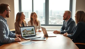 Engaging real estate discussion in a modern setting with an expert agent and clients.