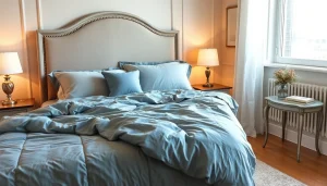 Coprimaterasso impermeabile di alta qualità su un letto elegante, perfetto per proteggere il materasso.