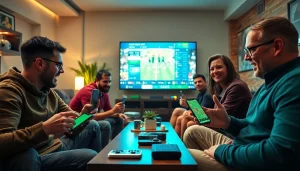 Engaged players using sports betting sites India on mobile devices in a modern living room.