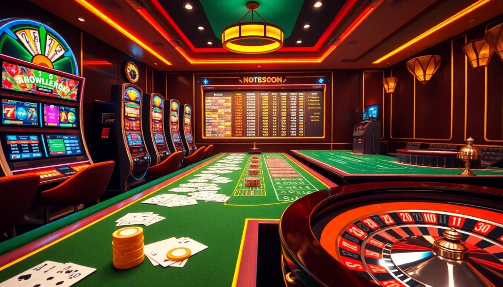 Experience the thrill of online gaming at https://78win.school/, showcasing vibrant tables and slot machines.