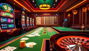 Experience the thrill of online gaming at https://78win.school/, showcasing vibrant tables and slot machines.