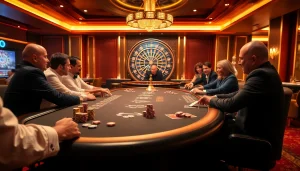Intense poker game at 88clb casino featuring vibrant chips and cards on a rich table.