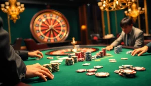 Experience thrilling gaming action at 8KBET's high-stakes poker table with vibrant chips.