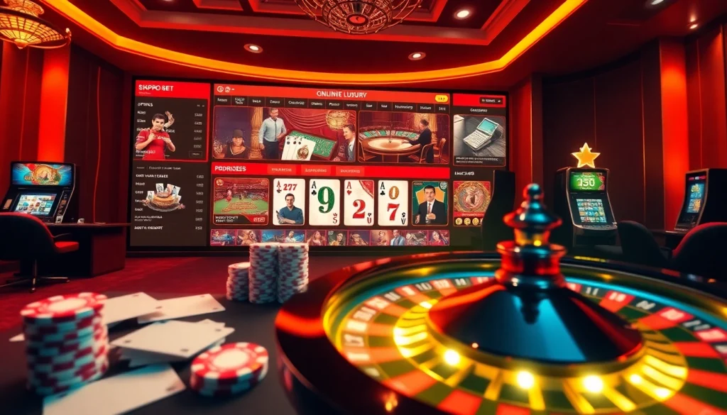 The scene captures the excitement of gambling with a focus on ink vao 12bet, showcasing vibrant games, roulette, and poker chips.