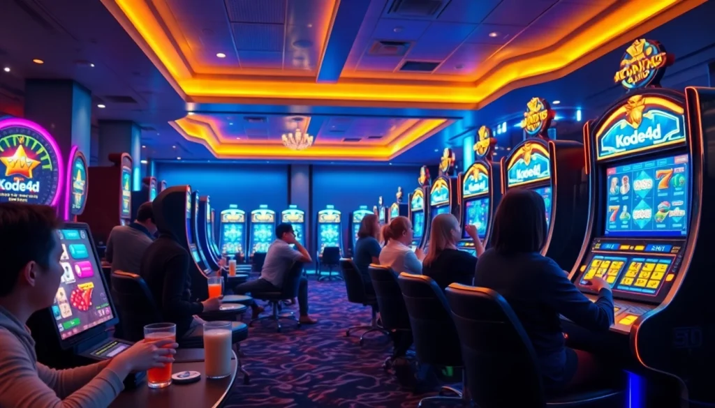 Kode4d slot machines in a vibrant online casino setting, showcasing excitement and engagement among players.