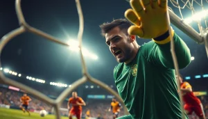 Catch the intensity of ผลบอลยูฟ่าแชมป์เปียนลีก as a goalkeeper makes a critical save.