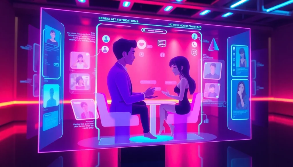 Stunning AI NSFW chat platform interface showcasing vibrant avatars and futuristic design