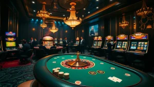 The hidden wiki reveals intriguing gambling opportunities in a luxurious casino setting with poker chips and a roulette wheel.