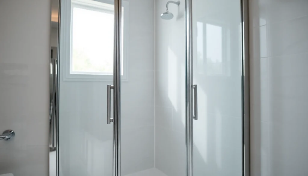 Transform your space with stylish glass shower doors featuring sleek chrome finishes.