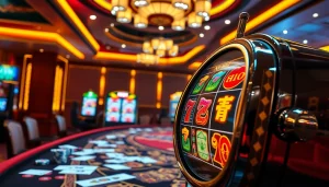 Experience the thrill of nổ hũ at a luxurious casino slot machine with vibrant colors and excitement.
