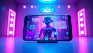 Futuristic NSFW AI app interface showing interactive character engagement.