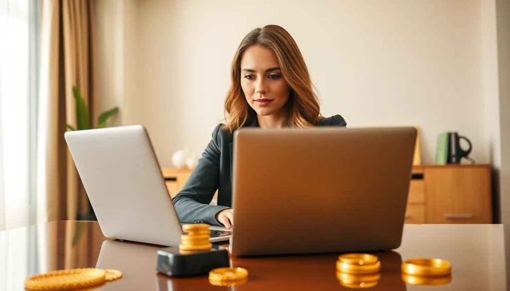 Vendi oro comodamente da casa con compro oro a distanza, mostrando un ambiente moderno e professionale.