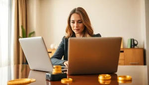 Vendi oro comodamente da casa con compro oro a distanza, mostrando un ambiente moderno e professionale.