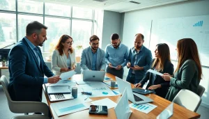 Analyze growth strategy trends through collaborative brainstorming in a modern office.