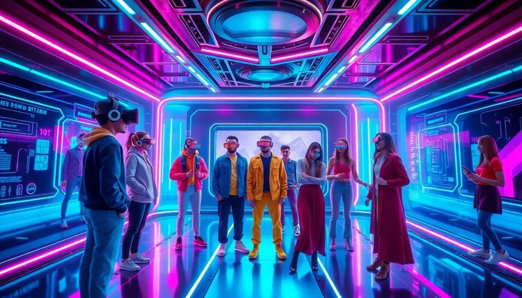 Engaging NSFW character AI avatars in a futuristic virtual reality space.