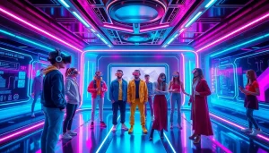 Engaging NSFW character AI avatars in a futuristic virtual reality space.