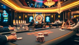 Players engaging in high-stakes poker at MM 88's luxurious casino tables.
