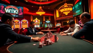 Engaging poker players and luxurious casino elements highlighting hidden wiki links.