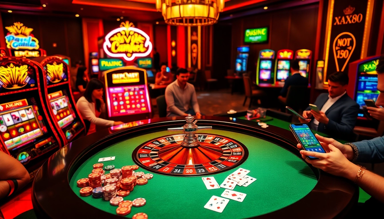 Experience the thrill of winning at XX88’s luxurious casino with vibrant gaming elements.