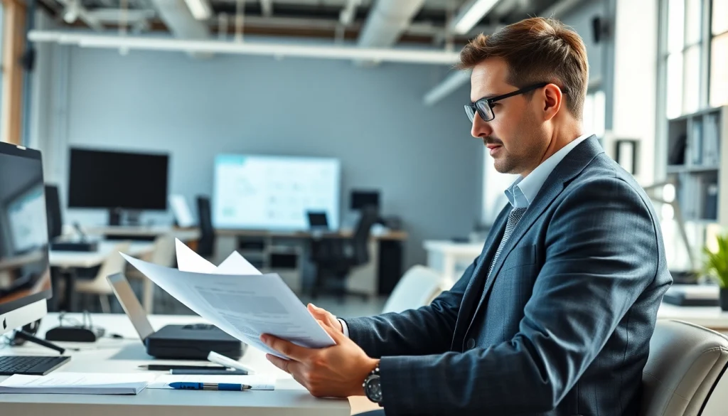 Professional setting showcasing an expert led warranty company reviewing documents for clients.