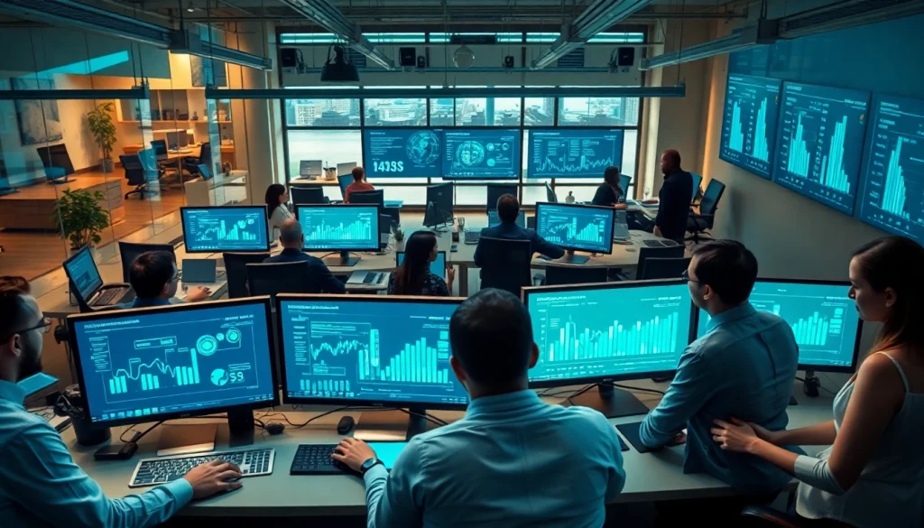 Infosec chart analysis in a professional office environment emphasizing cybersecurity.