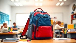 Stylish Handtasche für Schulen in a vibrant classroom setting.