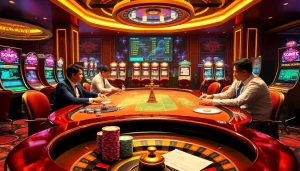 Situs bangsawan88 showcases an exciting casino atmosphere with poker and slot games, highlighting luxury and strategy.