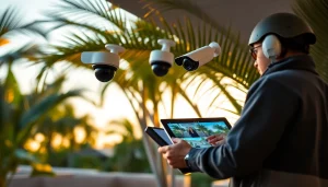 Cámaras de seguridad en Guanacaste destacando la tecnología de vigilancia moderna instalada en una casa tropical.