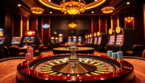 Un cadre de roulette palpitant illustrant une expérience de casino fiable en ligne avec des jetons vibrants et une ambiance luxueuse.