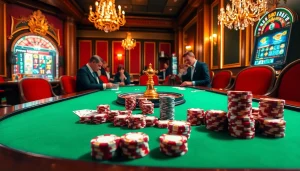 Participez à l'excitation du casino fiable en ligne dans une scène de poker luxueuse.