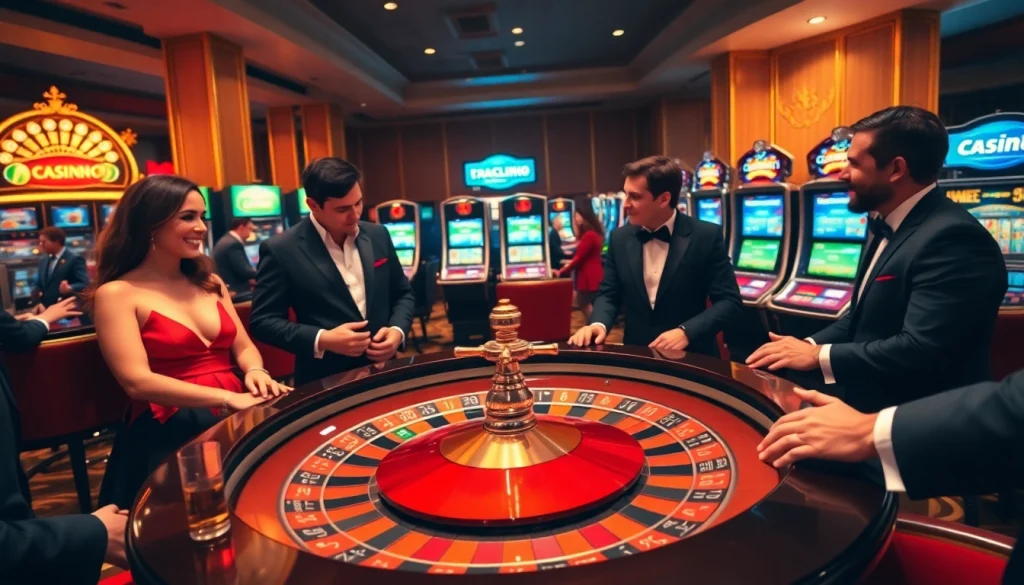 Vivez l'excitation d'un casino fiable en ligne avec des joueurs élégants autour d'une table de roulette vibrante.