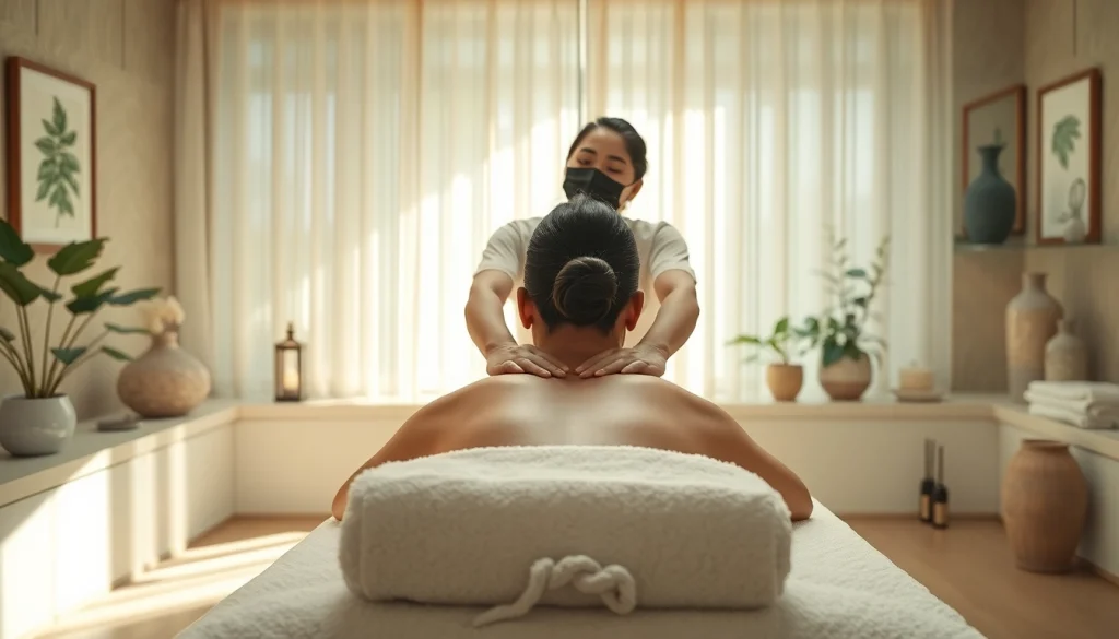 고요한 스파 환경에서 이완과 웰빙을 보여주는 서산마사지의 평화로운 설정.