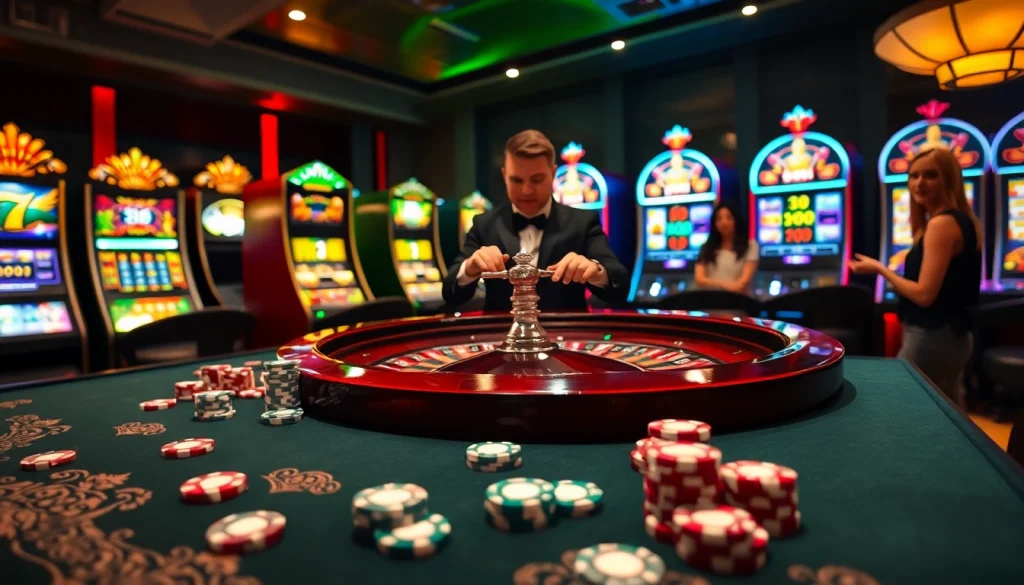 Des joueurs captivés autour d'une table de roulette avec des jetons colorés, incarnant l'essence du casino fiable en ligne.
