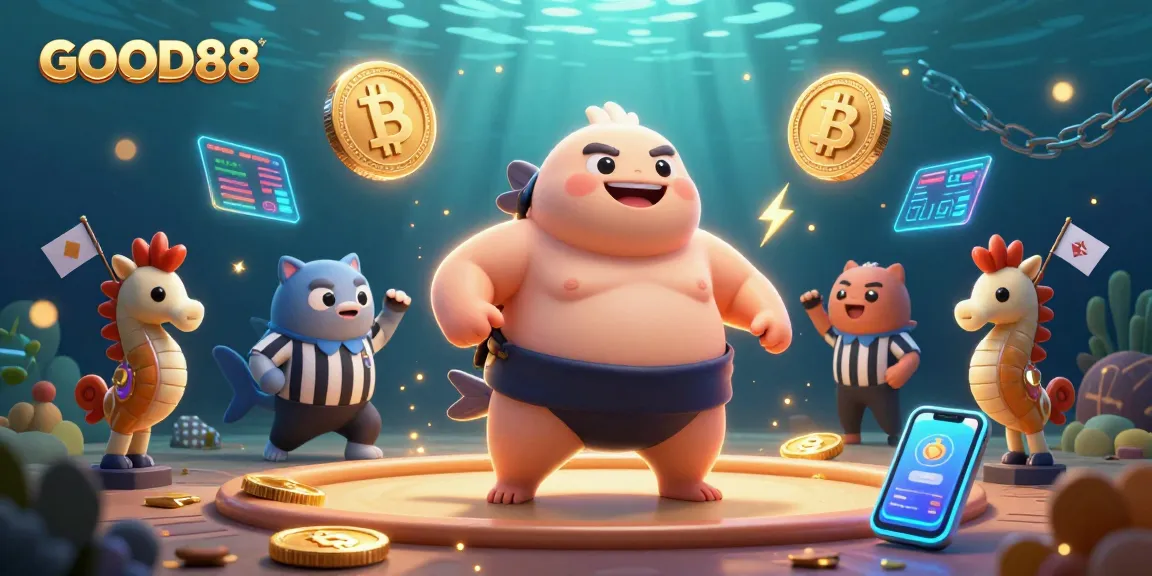 GOOD88 showcases vibrant underwater casino elements featuring characters in a lively scene.