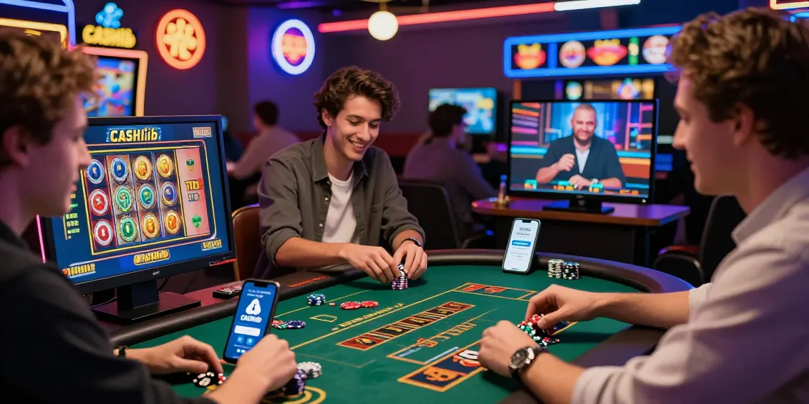 Scène de jeu passionnante de casino en ligne cashlib avec des joueurs à une table de casino en ligne dynamique.