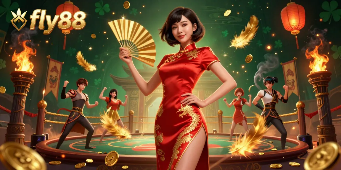Experience thrilling wins with fly88 at this dynamic casino scene featuring vibrant characters and elements.