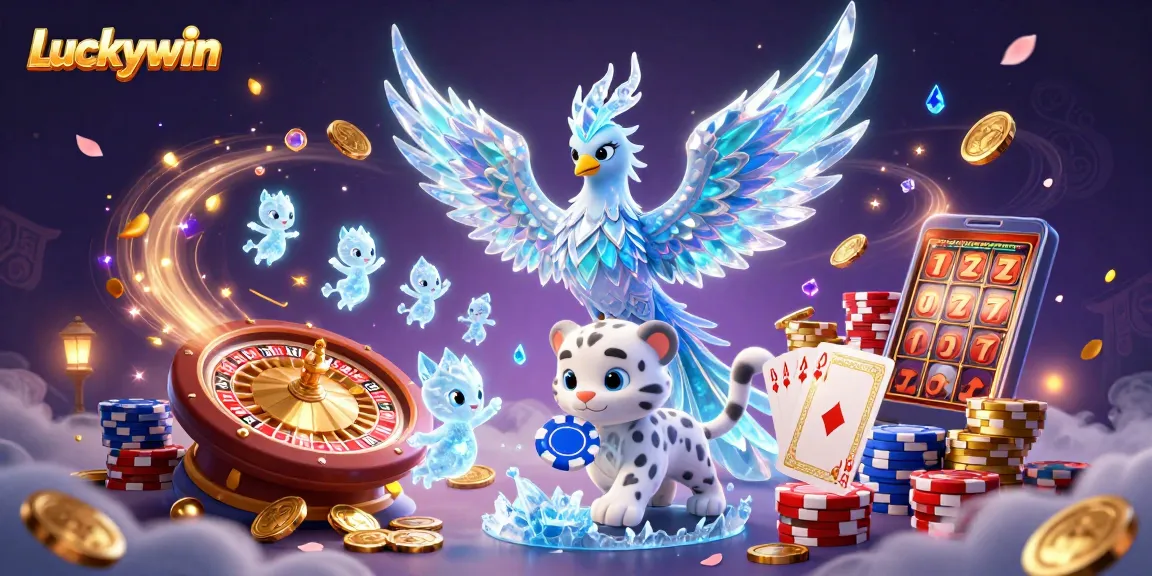 Engage in Luckywin's thrilling atmosphere with vibrant characters and dynamic casino elements.