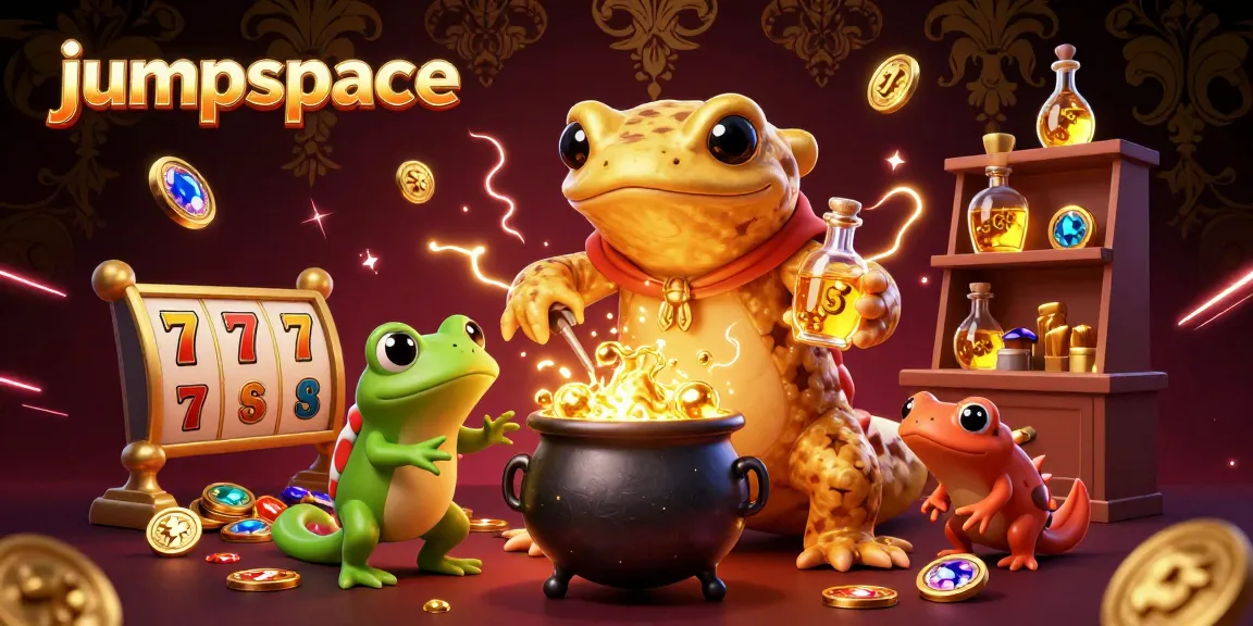 Engage with jumpspace as a golden salamander alchemist animates a magical casino world filled with slot reels and shimmering tokens.