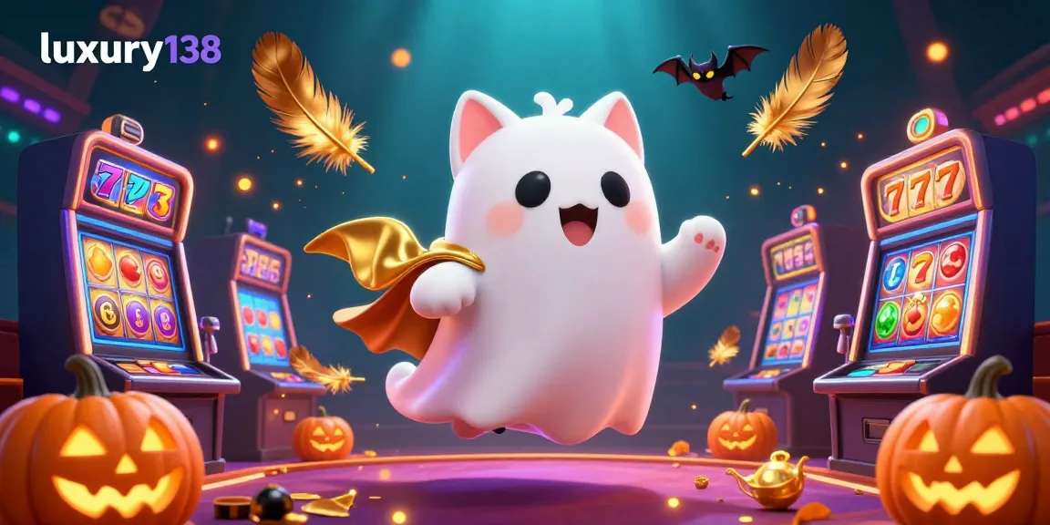 Experience the thrilling excitement of luxury138 featuring a friendly ghost cat and vibrant casino elements.