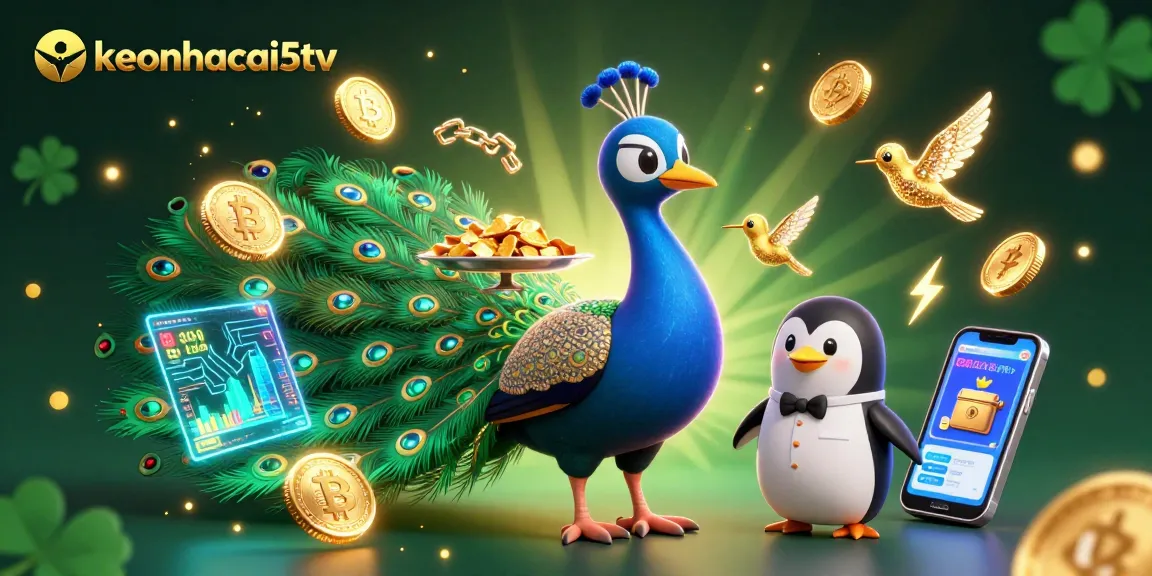 Engage with keonhacai5tv in a vibrant online gambling scene featuring dynamic characters and rich casino elements.