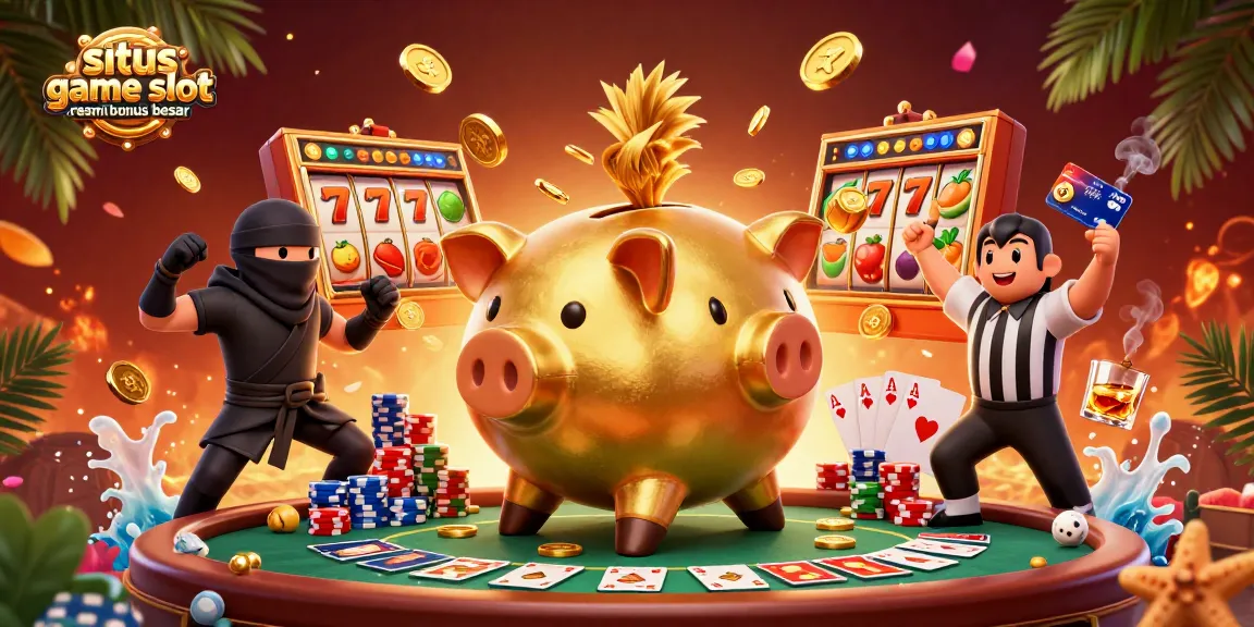 Menangkan situs game slot resmi bonus besar dengan ilustrasi 3D yang menggambarkan keseruan permainan slot online bersama karakter unik.