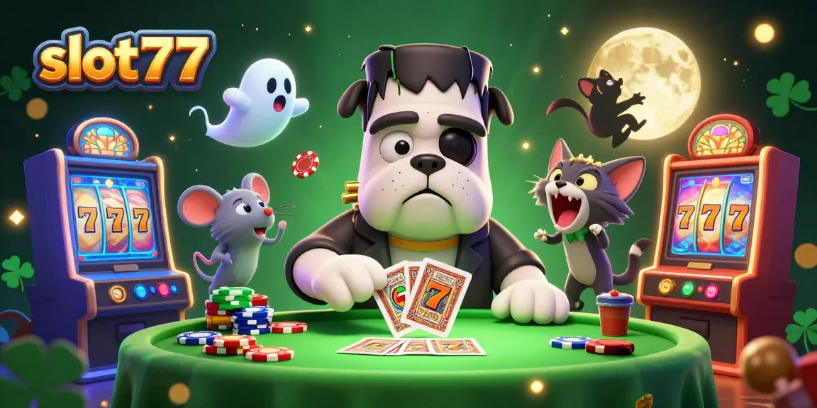 Join the excitement at slot777 with a vibrant 3D casino scene featuring unique characters.