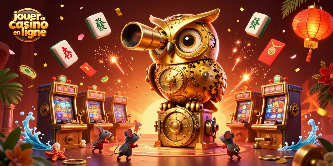 Jouer au casino en ligne avec un hibou doré et des rongeurs auto-montés dans une illustration colorée et dynamique