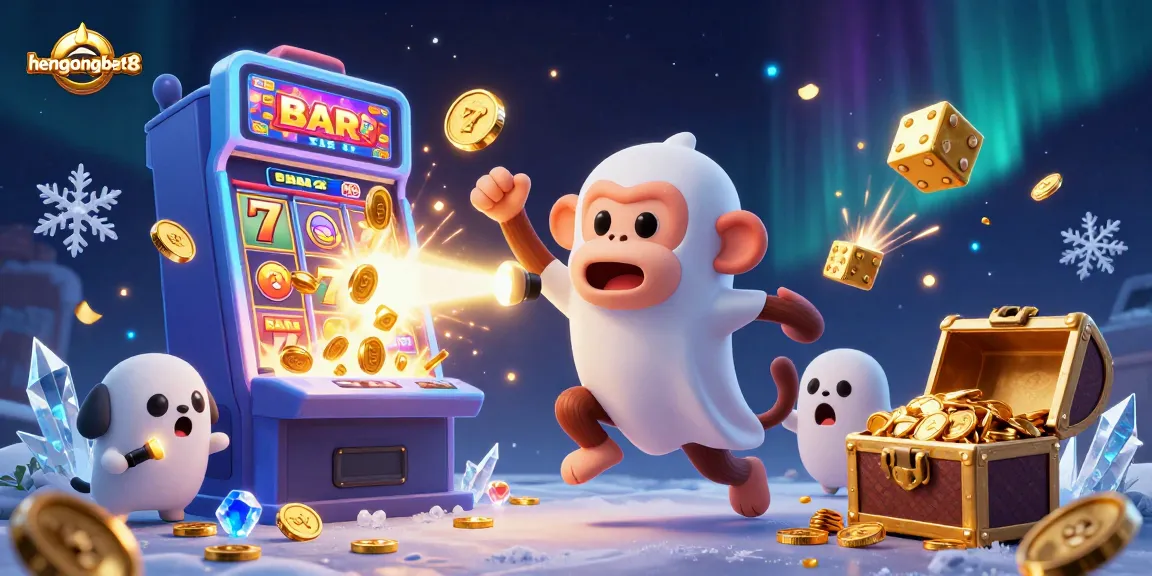 Catch the action at hengongbet8 with a lively 3D casino scene featuring a mischievous monkey and a curious puppy.