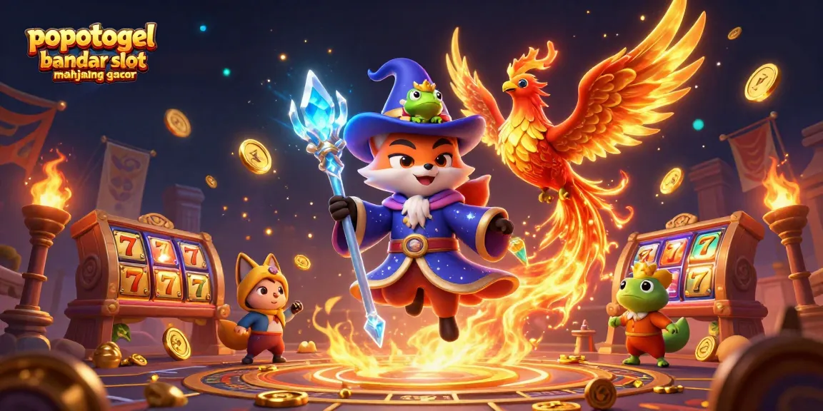 Experience popotogel bandar slot mahjong gacor with an adventurous wizard and fiery phoenix in a vivid gaming scene.