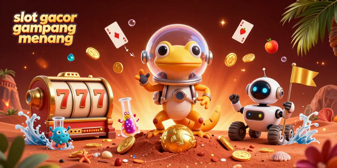 Spin the reels in a golden casino while enjoying slot gacor gampang menang gameplay with 3D Martian characters.