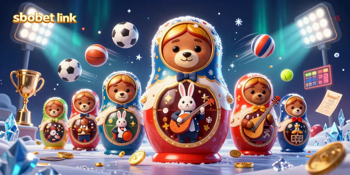 Place bets with sbobet link in this festive 3D casino scene featuring charming characters and dynamic sports elements.