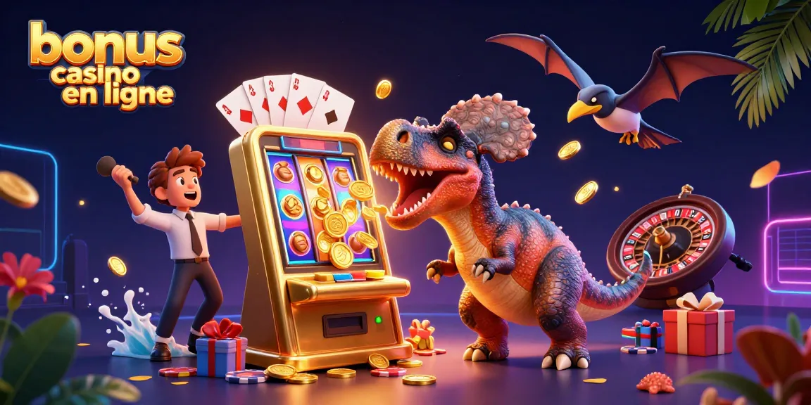 Découvrez un bonus casino en ligne dynamique avec des personnages animés et des éléments de jeu variés, illustrant une expérience de jeu palpitante.