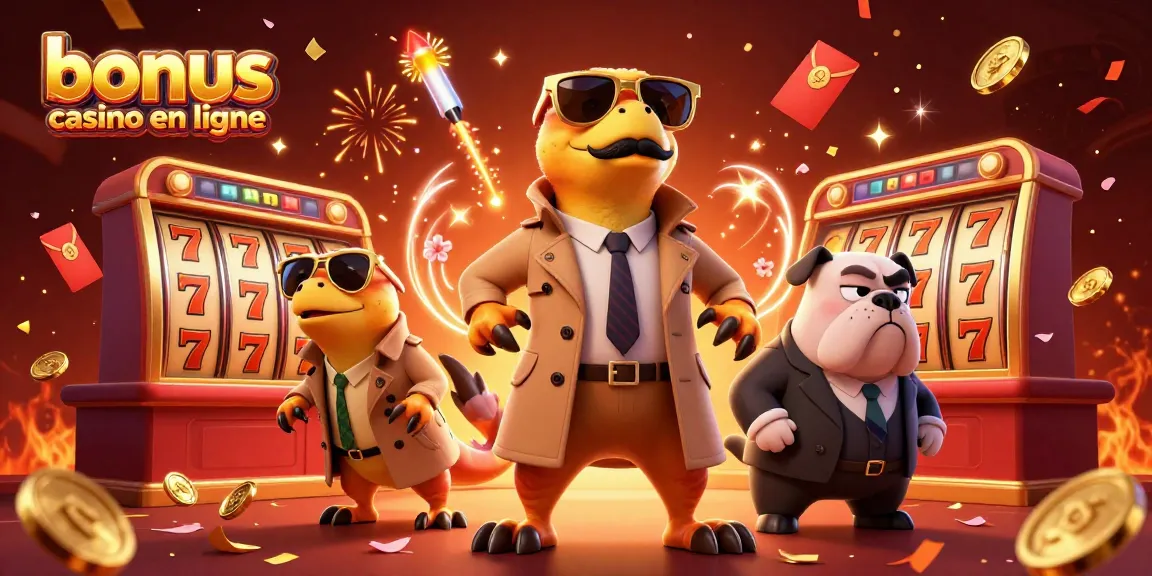 Profitez des bonus casino en ligne avec des raptors en scène de casino ludique et festive.